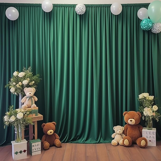 Hunter Green Backdrop Curtain-Wrinkle-Free Polyester Fabric Green Photography Curtains for Wedding Party Photo Background Decorations- 16 X10FT (Hunter Green)