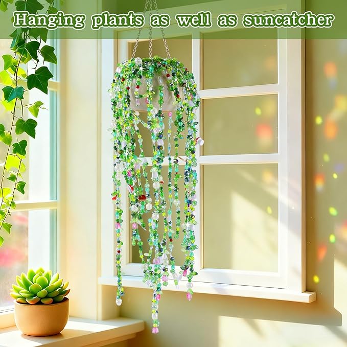 FOGWOWO 5422 Pcs Beaded Plant Kit Green Glass Beads for Plant Making with Video Tutorials,Green Beads for Beaded Plants Nature Colorful Crystal Glass Leaf Bead for DIY Crafts Plants Lover Gifts