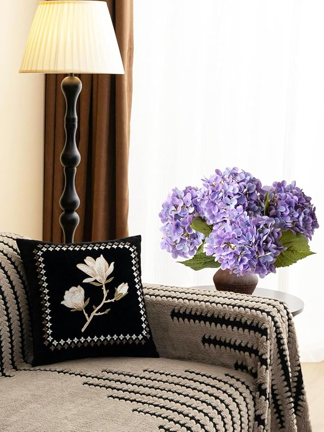 4 Pcs Purple Real Touch Hydrangeas Artifical Flowers 20'' Long Stem Flower for Home Decor Spring Table Centerpiece Party Kitchen Living Room Wedding Decor