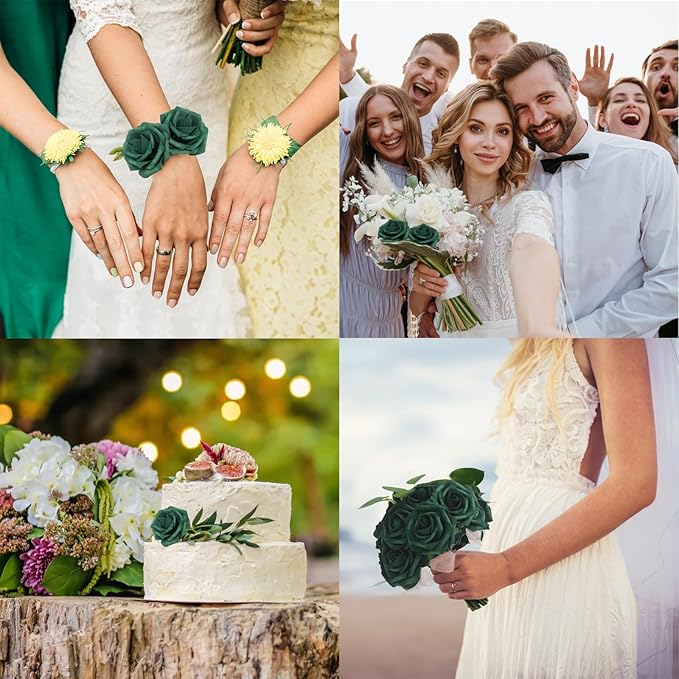 50Pcs Peacock Green Artificial Flowers Realistic Roses, Real Looking Fake Roses with Stem for DIY Wedding Bouquets Centerpieces Bridal Shower Party Home Romantic Decorations (Peacock Green, 50pcs)