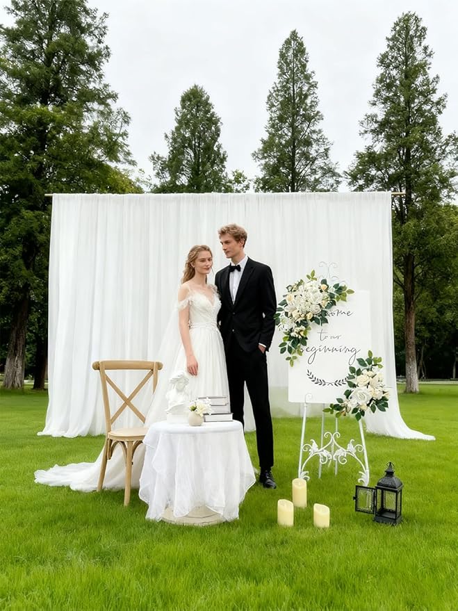 Pack of 2 Wedding Arch, Artificial Flowers, Wedding Decor，Flower Garland Be Suited to Banquet, Party, Reception Entrance Welcome Sign and Background Decoration (Milky White)