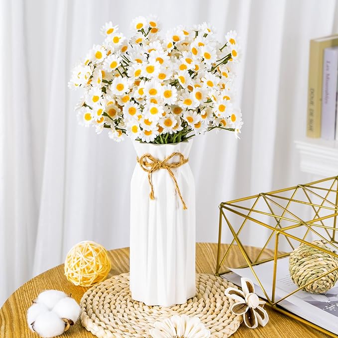 18Pcs Artificial White Daisy Flowers, 3 Bundles 10 Inch Small Fake Daisies for Home Summer Decor, Fake Spring Wild Flowers for Party Decoration