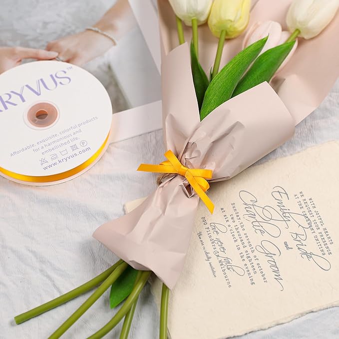 Yellow Gold Satin Ribbon, Double Faced 1/4 Inch X 50 Yards Yellow Gold Ribbon, Premium Satin Ribbon for Gift Wrapping, Crafts, Hair Bow Making, Sewing, Flower Bouquet, Wedding Party Decor