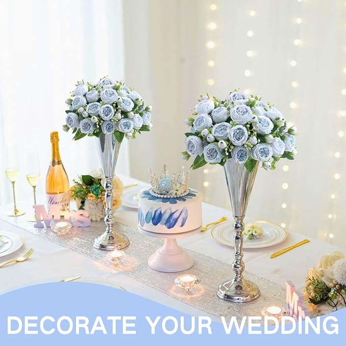 ASTRYAS 12Pcs Blue Artificial Flowers, Fake Peonies Silk Peony Faux Flowers for Decoration DIY Bridal Bouquet Centerpiece Table Wedding Party Home Decor Floral Arrangement(Blue)