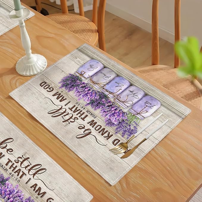 Lavender Spring Floral Placemats Set of 6 Farmhouse Country Rustic Purple Flower Double-Sided Table Mats for Kitchen Dining Room Home Party Indoor Decor 6 PCS 12x18 Inch
