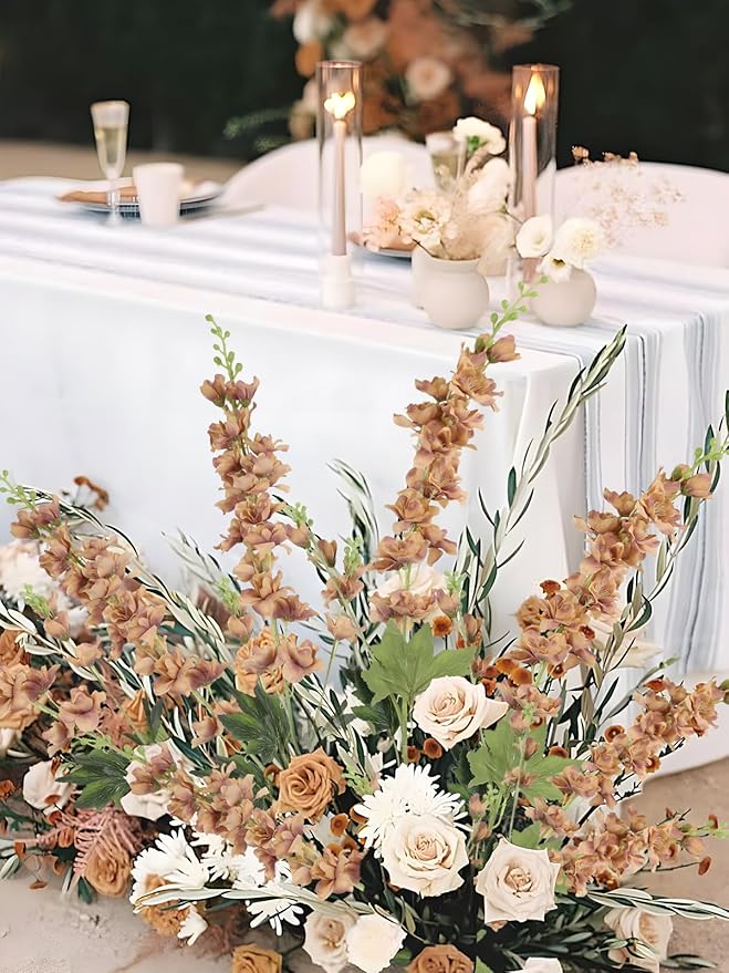 8PCS Delphinium Artificial Flowers 33.5'' Larkspur Silk Flowers Faux Long Stem Flowers for Wedding Table Centerpieces Home Garden Decor(Brown)