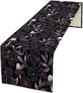 Gothic Floral Table Runner, Watercolor Black Purple Flowers Victorian Luxury Vintage Leaves Plant Table Runner for Home Kitchen Dining Decor Indoor Outdoor Party, 13x70inch
