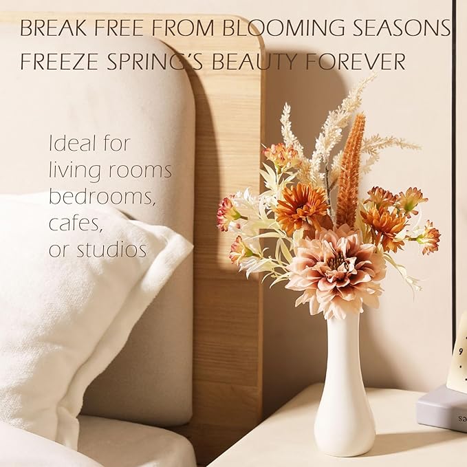 Fake Flower Bouquet, Faux Flower Arrangement for Decorating Kitchens, Bedrooms, Bathrooms, Realistic Artificial Flowers Made of Silk & Plastic, Floral Decoration with Dahlia & Small Blossoms