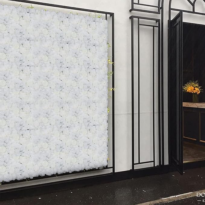 Artificial Flower Wall Panels, Silk Wedding Flower Wall Backdrop Panel, 3D Floral Panel Artificial Floral Wall Mat Flower Screen for Photo Party Wedding Wall Background Decor (6PCS Ivory White)