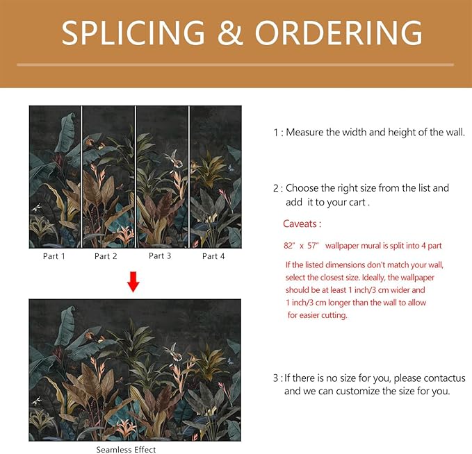 Dark Jungle Wallpaper Peel and Stick Tropical Plant Leaves Self Adhesive Mural for Living Room Bedroom 82"x57"