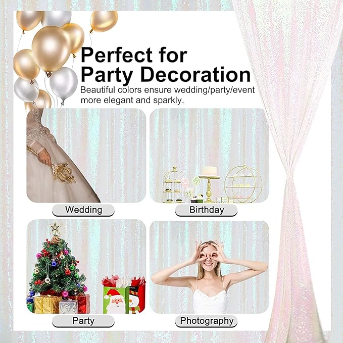 Iridescent Sequin Backdrop 8FTx8FT 1 Panel Sparkle Backdrop Curtain Glitter Background Drape for Weddings Showers Parties Birthday Christmas Photography