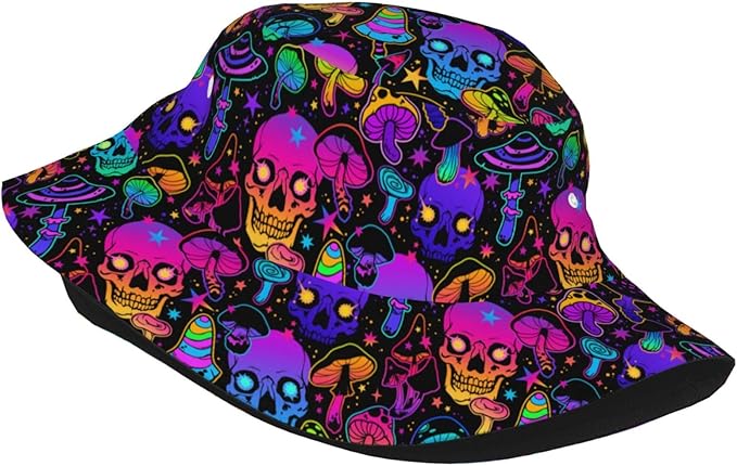 Mushrooms Skulls Cool Bucket Hat Beach Sun Hat Beach Fishing Hat for Men Women
