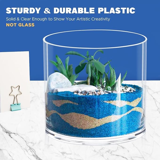 Flower Clear Plastic Vase Centerpiece for Home, Wedding Party, Clear Cylinder Wide Vase for Flowers, Decorative Wide Mouth Vase for Decor, Centerpieces, 6” × 6" Opening Round (Not Glass)