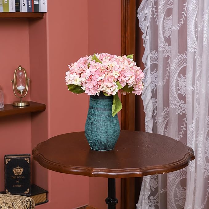 Kimura's Cabin 6pcs Fake Pink Flowers Artificial Silk Hydrangea Flowers Bouquets Faux Hydrangea Stems for Home Table Centerpieces Wedding Party Decoration(Pink, Pack of 6)