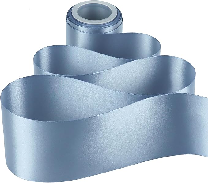 MEEDEE Dusty Blue Satin Ribbon Lux Double Faced Satin Ribbon 3 Inch Dusty Blue Ribbons by 10 Yards French Blue Ribbons for Crafts, Christmas Tree, Flower Bouquet, Weddings, Bow Making