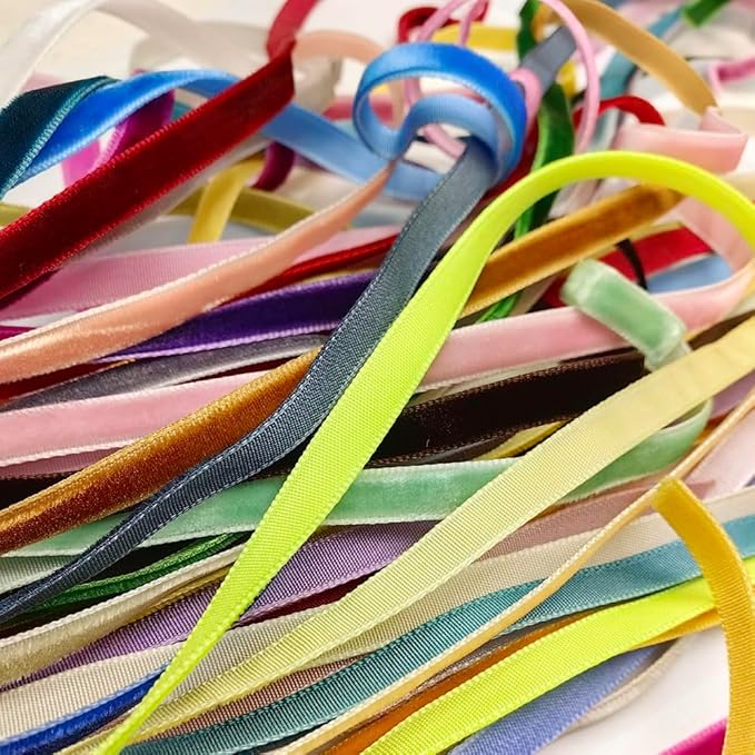Chenkou Craft 30 Yards 1/4" Velvet Ribbon Total 30 Colors Assorted Lots Bulk (Multicolored, 1/4"(6mm))