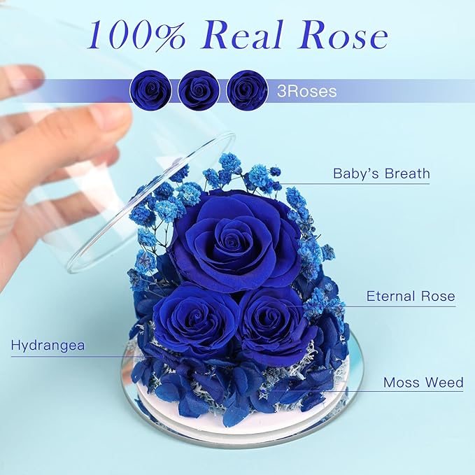 FIACO Preserved Flower Rose Gifts for Women, Forever Eternal Fresh Flowers in Glass Angel Figurines Flowers for Delivery for Grandma Mom Sister Her Wife on Mothers Day Birthday Christmas