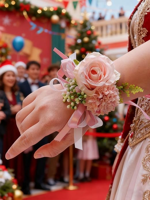 Rose Wrist Corsage Wristlet Band Bracelet Wedding Wrist Corsage Artificial Flowers Bracelet Homecoming Prom Corsages Wristlet for Women Bride Bridesmaid Wedding Prom Anniversary