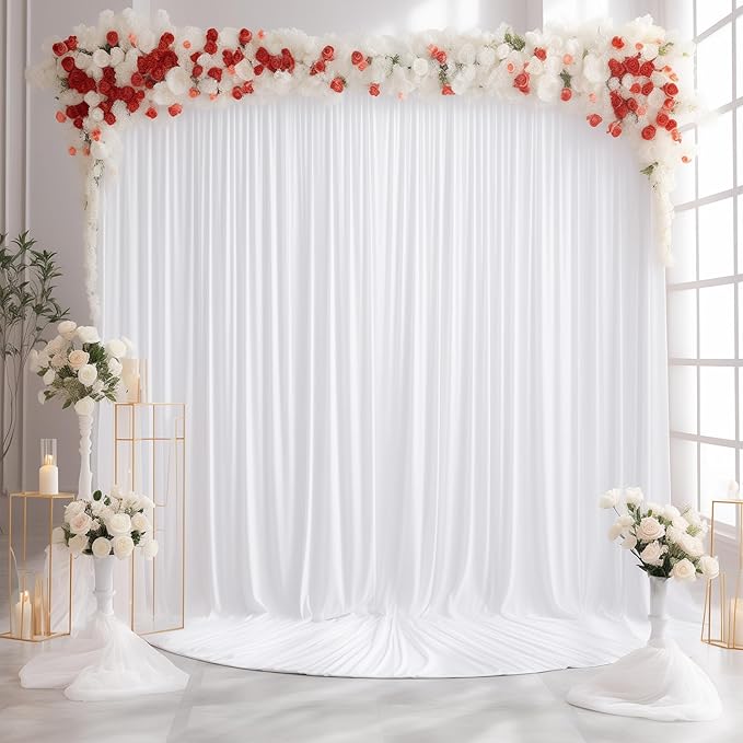 White Backdrop Curtains 8 Panels, 10 Feet Wrinkle-Free Polyester Photography Backdrop Drapes for Wedding Baby Shower Party Background Backdrop Stand- 32 X10FT (White)