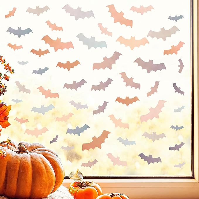 Halloween Wall Stickers 51pcs Colorful Bats Wall Decor, Halloween Decorations,Bat Stickers Removable Suitable for Bedrooms, Living Rooms, Party Scenes, Kindergartens