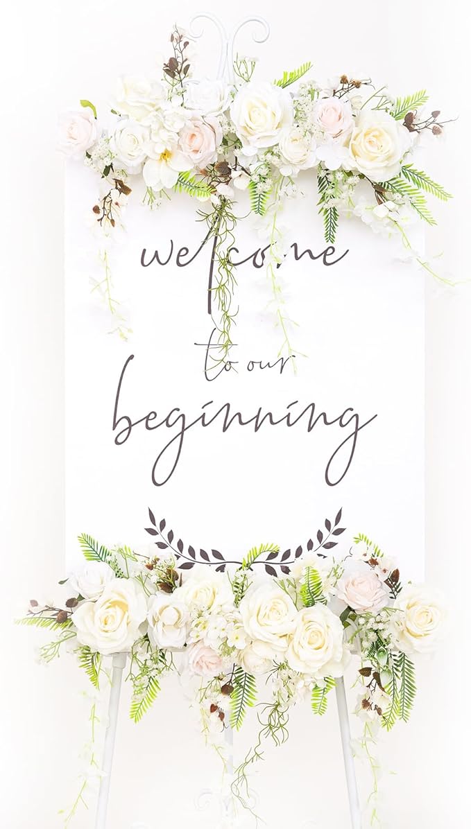 Pack of 2 Wedding Arch Decorations Artificial Hanging Flowers Floral Swag for Wedding Welcome Sign Backdrop Balloon Arch Home Party Bridal Ceremony Reusable(White Rattan)