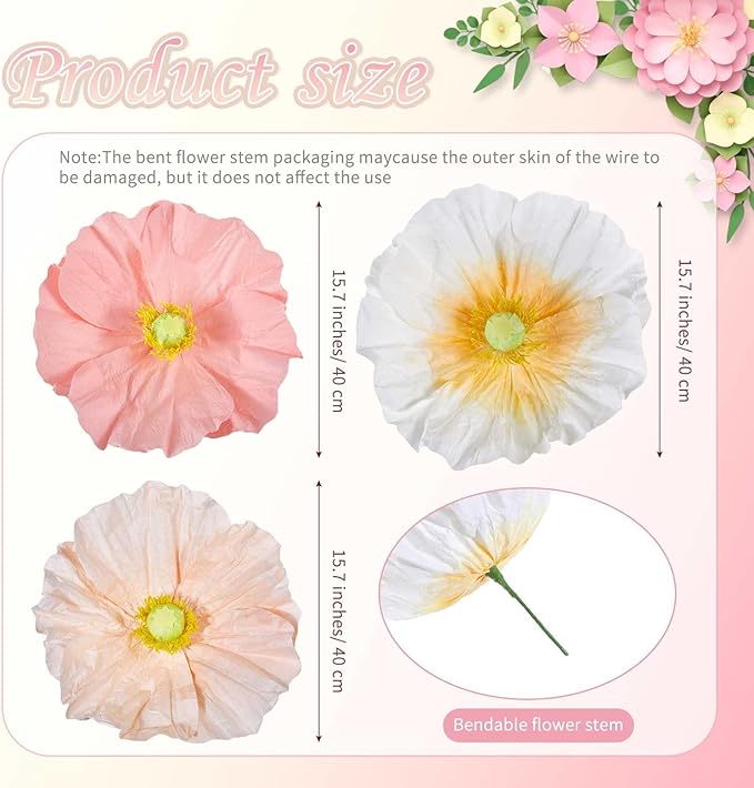 B-COOL Artificial Giant Flowers for Wedding Decoration: 5.58 ft White Champagne Huge Flowers Pink Large Paper Flower Faux Floral for Party Reception Arrangements Background Decor