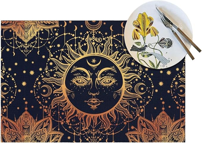 Placemats Set of 4 PVC Woven Place Mats Heat Resistant Easy to Clean for Indoor Outdoor Party Kitchen Dining Table Decoration 12"x18",Tarot Pattern