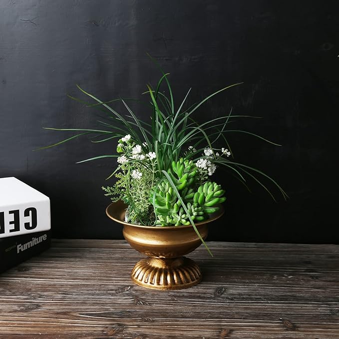 2 Pcs Small Gold Vase for Flowers Classy Designed Metal Urn Planter for Centerpieces Wedding Galvanized Finish Flower Holder Vase for Living Room Home Decor, 3.94" H