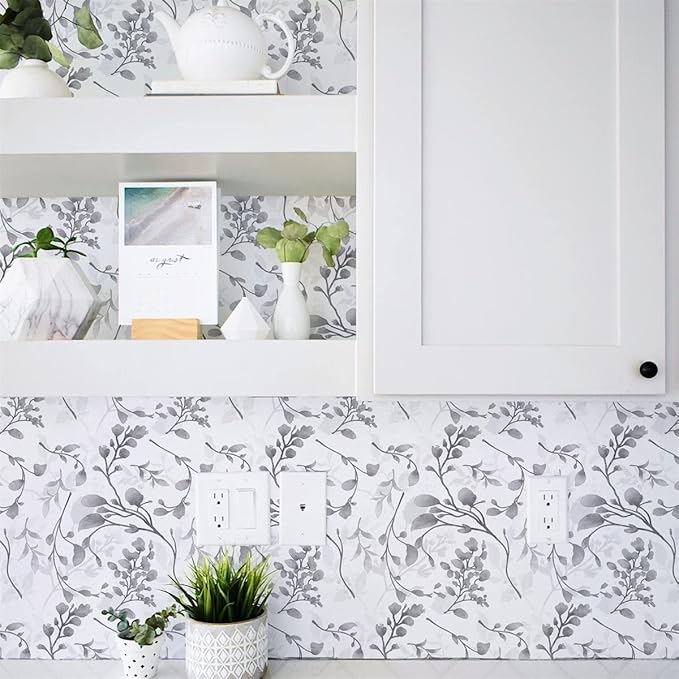Orainege Gray Floral Wallpaper Peel and Stick Wallpaper Self Adhesive Floral Contact Paper Waterproof 17.7 in ×118.1 in Removable Wall Paper for Bedroom Bathroom Cabinets Decor