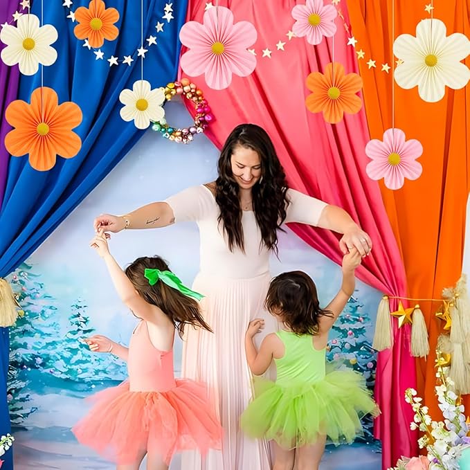 Pink and Orange Party Decorations Paper Flowers Decorations for Wall Classroom Paper Fans Floral Backdrop Flower Wall Decor Pack of 9 Pink Orange