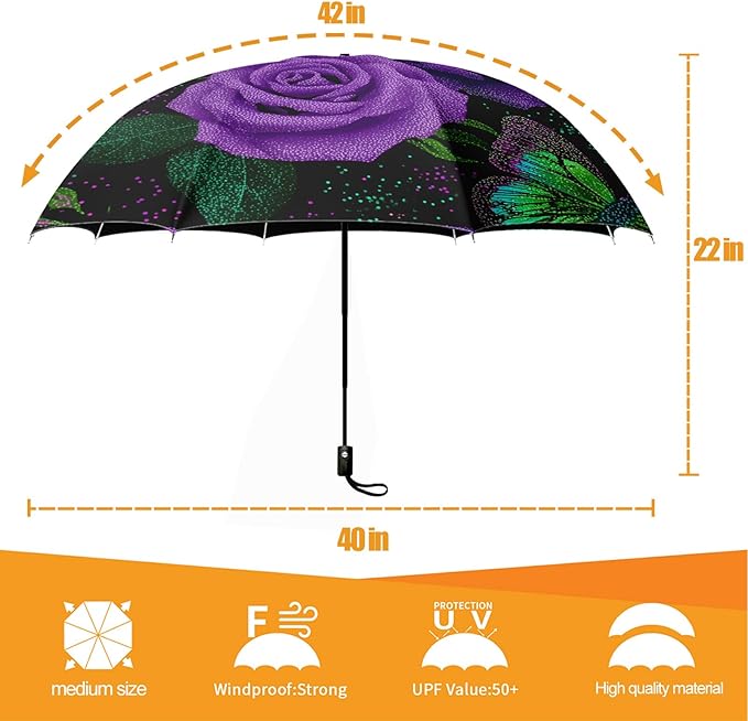 Small Compact Travel Automatic Folding Umbrella for Women, Portable Lightweight, Rain, Wind, UV Sun Shade