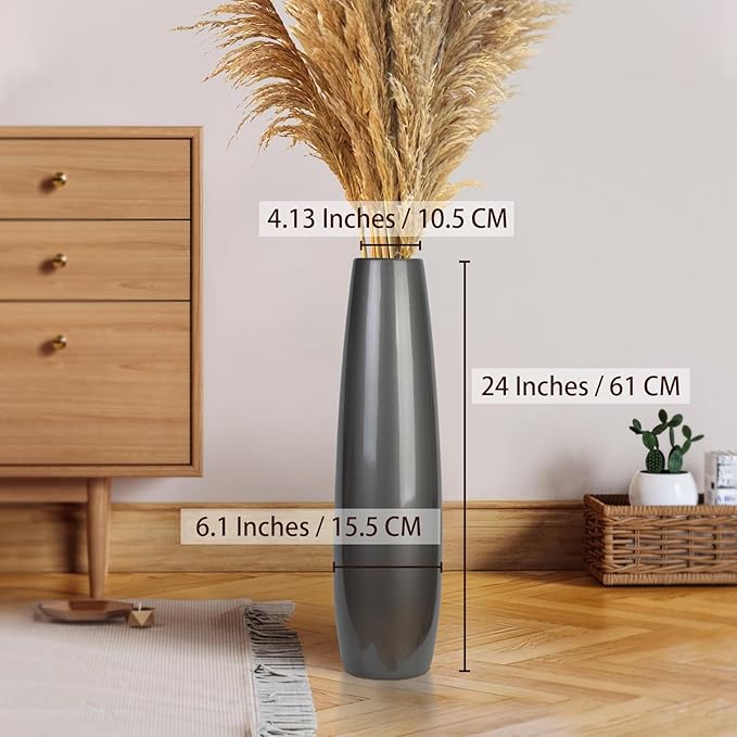 Silvery Ceramic Tall Floor Vase,24 Inch Large Modern Flower Vases for Home Décor,Wicker Big Floor Vases Decorations for Farmhouse, Living Room,Bedroom,Standing Plastic Vase Decorative Tall