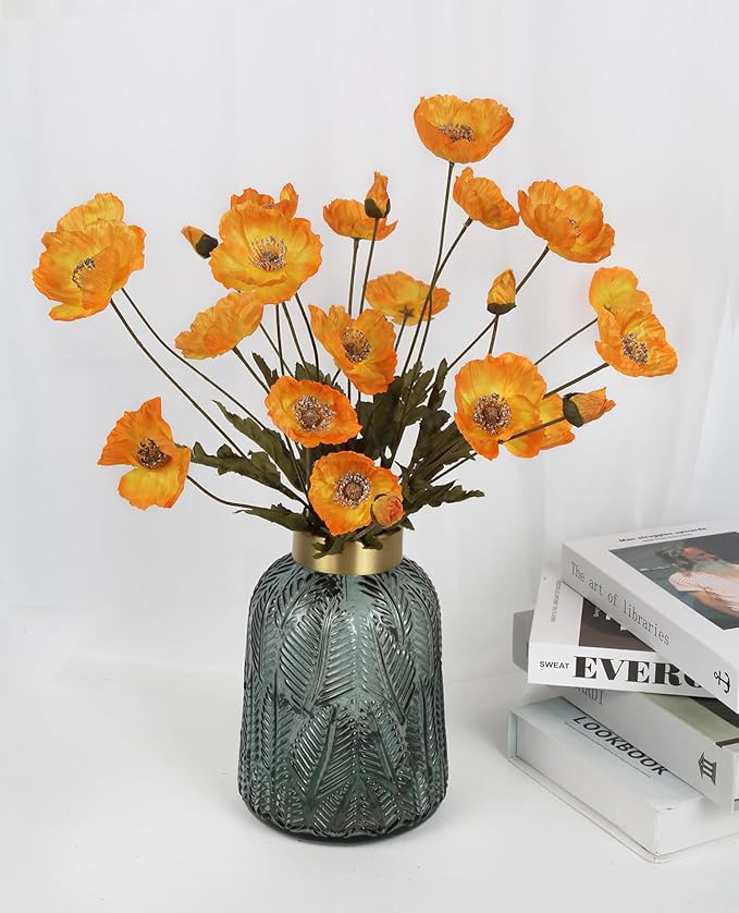 IPOPU Silk Poppies - 6pcs Realistic Orange Flowers for Wedding & Party Decorations