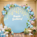7.2 FT Baby Blue Round Backdrop Cover with Lights String for Circle Arch Stand, Circle Backdrop Covers with LED Fairy Lights for Wedding Baby Shower Boy Birthday Party Photo Shoot Background