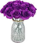 30PCS Purple Glitter Roses Artificial Flowers Faux Roses with Stems for DIY Crafts Wedding Bouquet Party Home Decor(Purple)