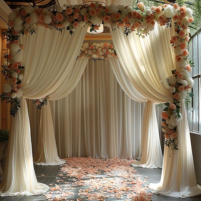 20x10ft Wrinkle Free Ivory Backdrop Curtain for Parties Soft Fabric Drapes Wedding Ivory Curtain Backdrop for Birthday Party Decorations Background for Photography 5x10ft,4 Panels