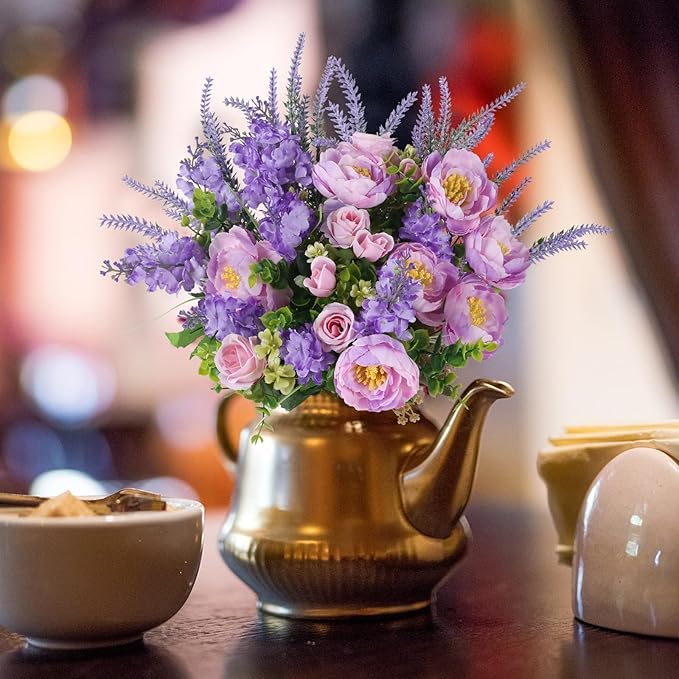 HUAESIN Artificial Flowers Silk Rose Peony Bouquets Purple Flowers Artificial Bouquet Silk Flower Arrangements for Home Table Centerpieces Wedding Indoor Outdoor Decorations