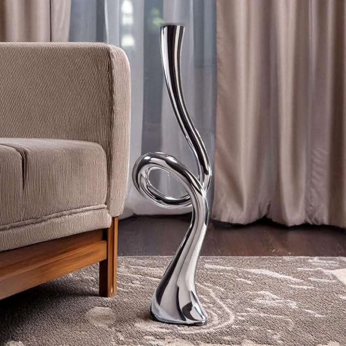 Modern Day Accents 3754 Corneta Tall Trumpet Vase, Silver Floor Vase for Pampas Grass, Flowers, or Faux Plants, Elegant Home Decor Accent for Living Room, Entryway, or Office, 38.5H