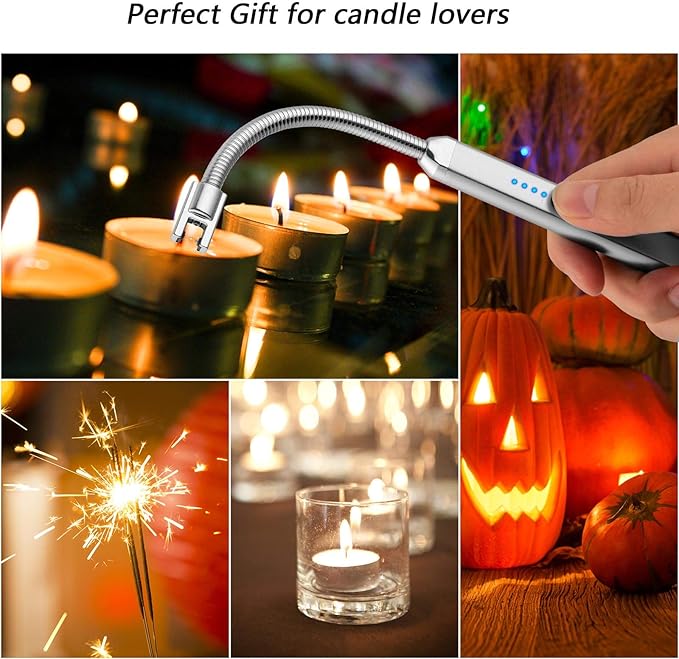 MEIRUBY Electric Candle Lighter, Birthday Christmas Stocking Stuffers Gifts for Women Mom Men Wife Sister, USB Arc Rechargeable Windproof Long Lighter for Candle BBQ Housewarming Gift Idals
