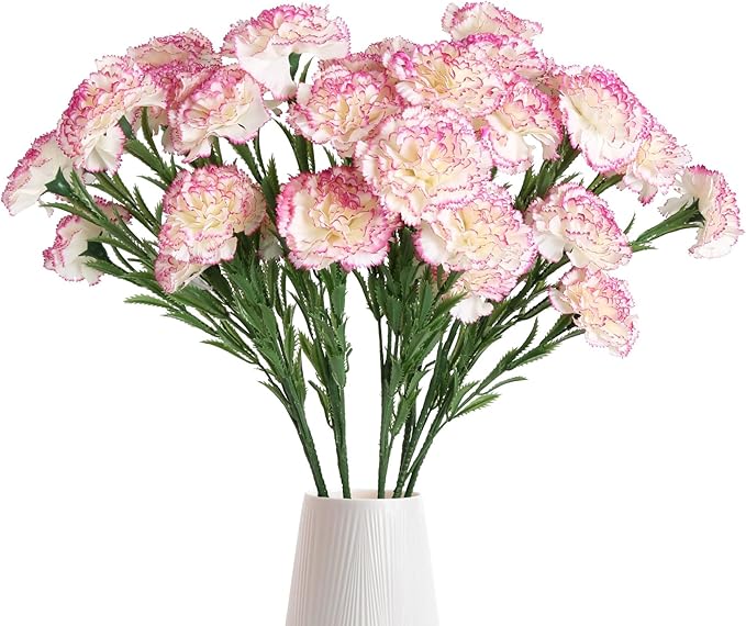 IPOPU 27.56in Carnations Artificial Flowers 6pcs 30 Heads Silk Carnations Flowers with Stems for Wedding Home Table Centerpieces Floral Arrangements Decor(Pink Edge)