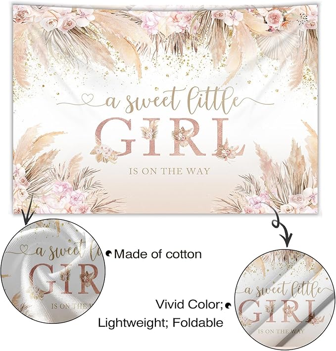 Mocsicka Boho Hello Baby Backdrop Boho Chic Pink Flowers Baby Shower Background A Sweet Little Girl is on The Way Party Cake Table Decorations Photo Booth (7x5ft)