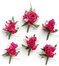 Ling's moment Boutonniere for Men, 6pcs Groom Groomsmen Boutonniere, Artificial Flowers for Wedding Decor/Prom/Homecoming, etc.Hot Pink Magenta Blush