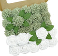Artificial Flowers, 25pcs Sage Green Artificial Rose for DIY Wedding Bouquets Centerpieces Arrangements, Sage Green and White Dahlia Flowers with Stem for Bridal Shower Party Home Decorations