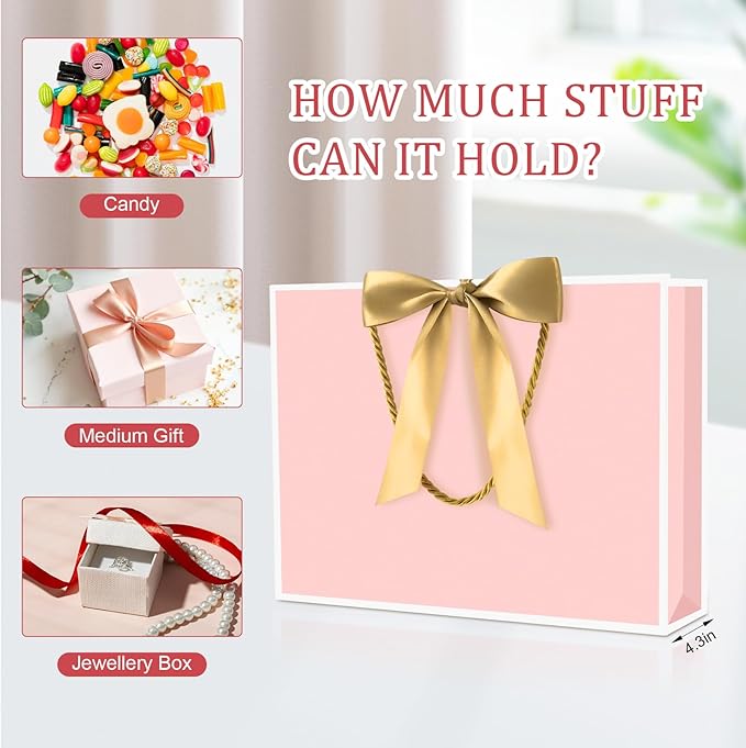 JMANNI Gift Bags, 1PCS Gift Bags Large with Ribbon and 1 Greeting Cards 2 Tissue Paper, Portable Paper Gift Bag with Handles, Birthday Gift Bags,Present Bags for Wedding Party Mothers Day