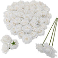 Artificial Satin Rose Flower Heads,48 Pcs Silk Rose Heads with Stems,3.3'' Rose Artificial Flowers Bulk,Artificial Rose Flower Heads for DIY Crafts Bouquet (48, White)