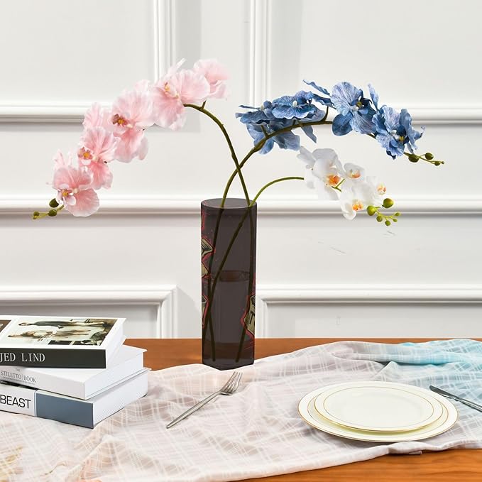 Vase Plastic Vase Elegant Cylinder Flower Vase Shatterproof Decorative Centerpiece for Home Table Office Weddings Events (11.8 x 3.9 in)