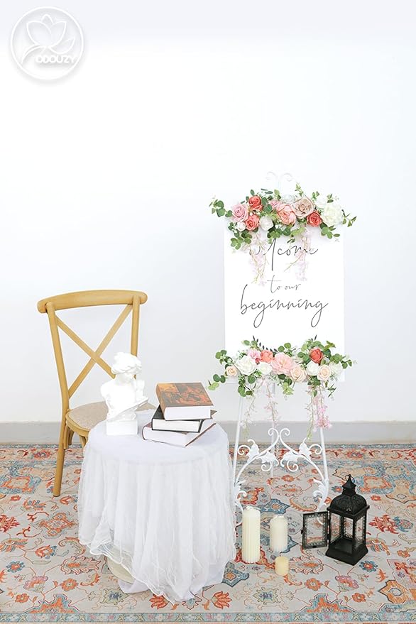 Pack of 2 Wedding Arch Decorations Artificial Hanging Flowers Floral Swag for Wedding Welcome Sign Backdrop Balloon Arch Home Party Bridal Ceremony Reusable(Pink Vine)