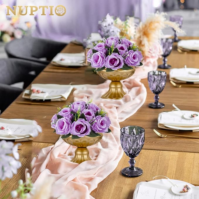 NUPTIO Artificial Flower Centrepieces for Tables - 10 Pcs Lilac Fake Flowers Roses Balls 9.5in Diameter - Silk Faux Rose Arrangement for Wedding Party Centerpiece Table Decor