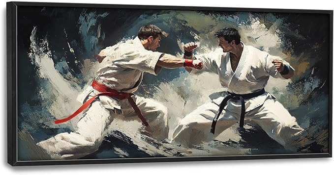 Martial Fighter Wall Art Large Karate Pictures Wall Decor Taekwondo Canvas Prints Painting Framed Artwork Oversize Home Decoration for Gym Bedroom Living Room Office 60"x30"