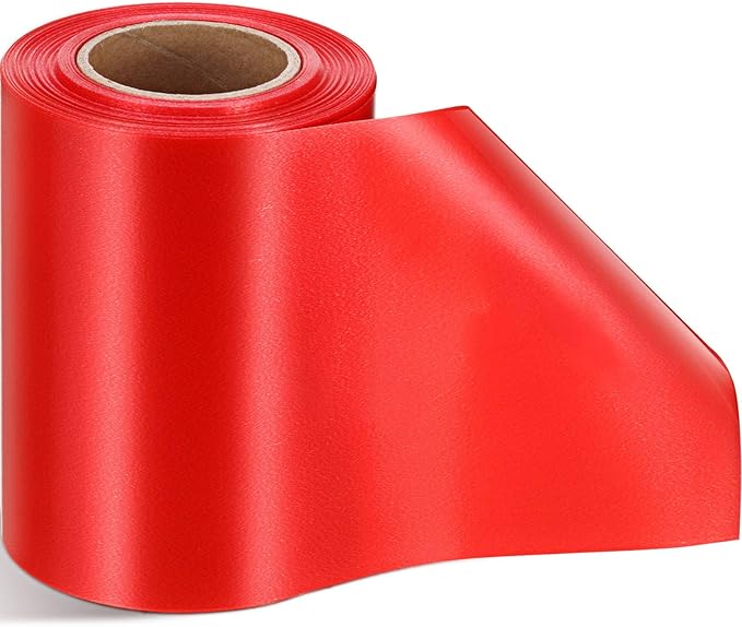 Syhood Outdoor Leaf Ribbon Floral Satin Ribbon for Crafts Aspidistra Waterproof Holiday Outdoor Decoration(4 Inch X 30 Yards,Red)